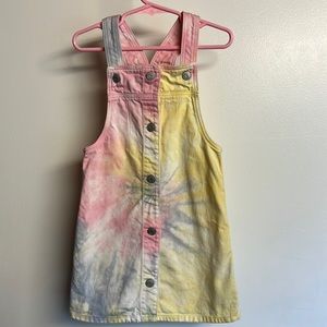 Gap kids denim pink and yellow tie dye overall dress size 4T